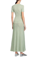 Hollow Knit Maxi Dress in Almond Green