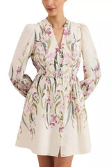 Floral Print Blouson Sleeve Mini Dress in Ivory