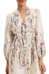 Floral Print Blouson Sleeve Mini Dress in Ivory