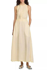 Sleeveless Lace Detail Maxi Dress in Light Yellow