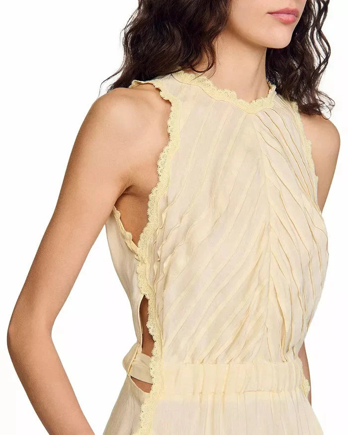 Sleeveless Lace Detail Maxi Dress in Light Yellow