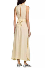 Sleeveless Lace Detail Maxi Dress in Light Yellow