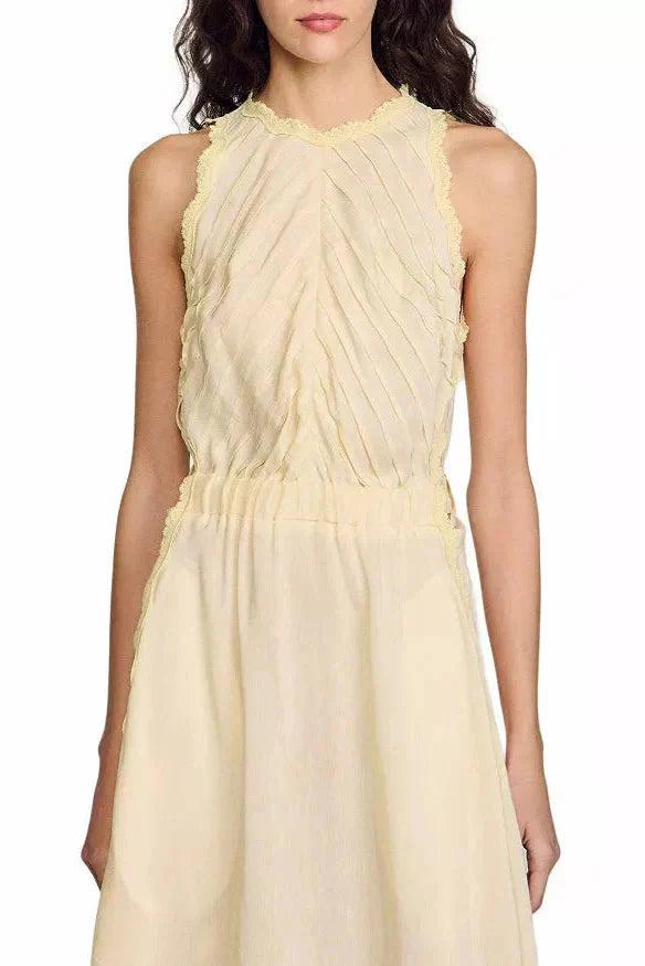 Sleeveless Lace Detail Maxi Dress in Light Yellow