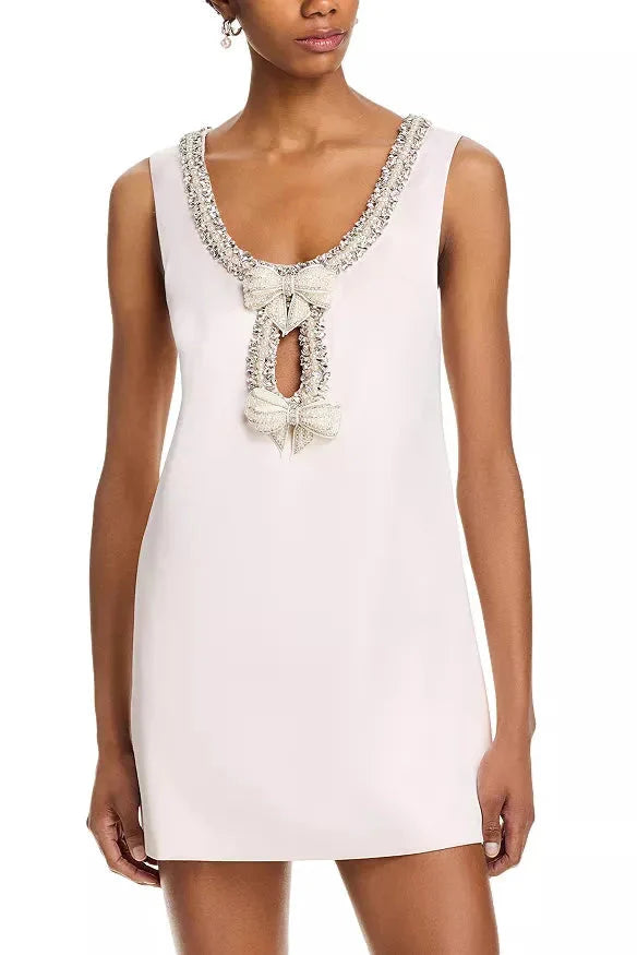 Rhinestones EmbellIshed Mini Dress in White