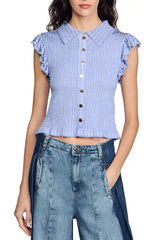 Satin Smocked Top in Sky Blue