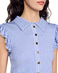 Satin Smocked Top in Sky Blue