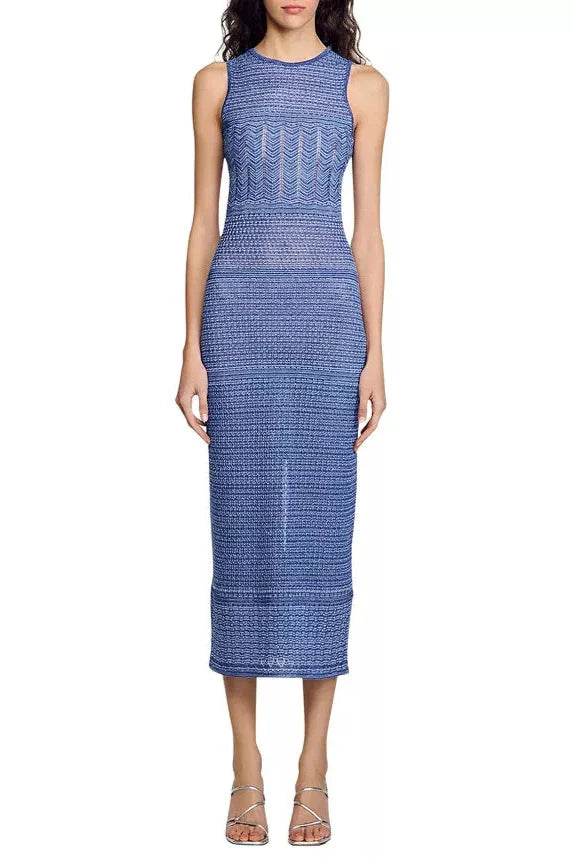 Hollow Sleeveless Knit Midi Dress in Royal Blue