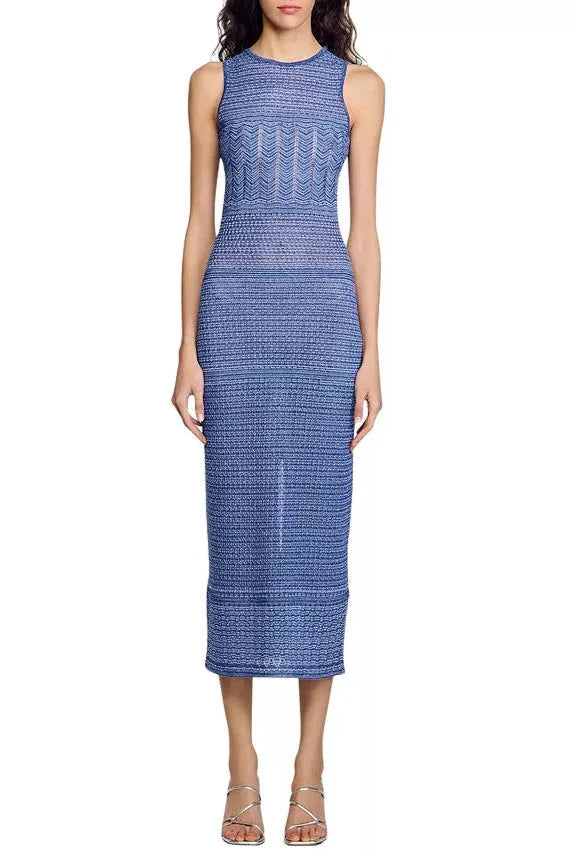 Hollow Sleeveless Knit Midi Dress in Royal Blue