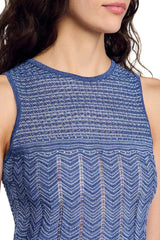 Hollow Sleeveless Knit Midi Dress in Royal Blue