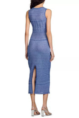 Hollow Sleeveless Knit Midi Dress in Royal Blue