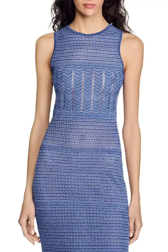 Hollow Sleeveless Knit Midi Dress in Royal Blue
