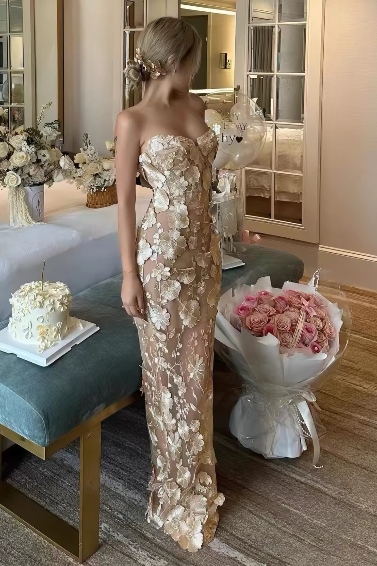 Illusion Mesh 3D Flower Dress