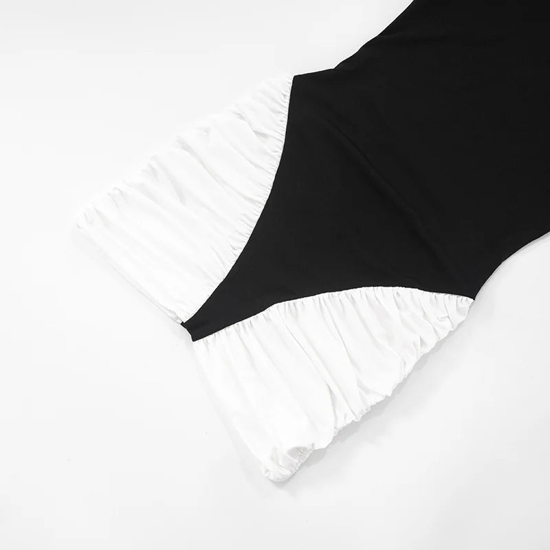 Black-White Sleeveless Halter Mini Dress