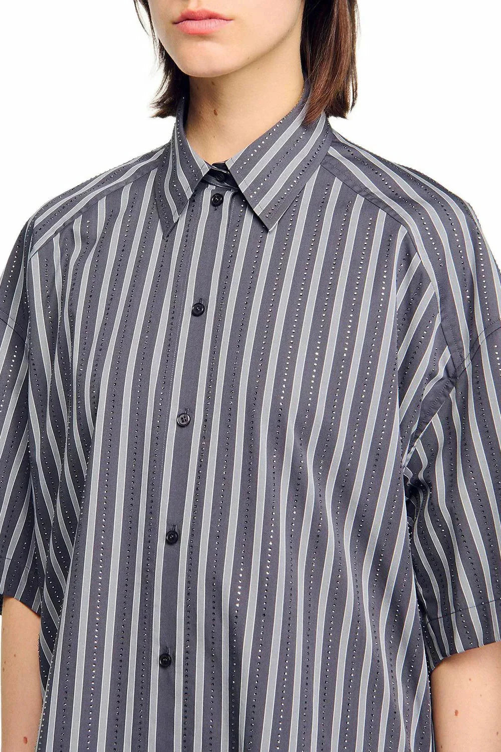Rhinestone Shirt in Grey