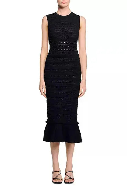 Knit Sleeveless Midi Dress in Black