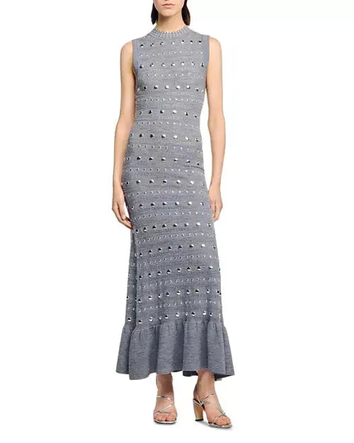 Knit Sleeveless Midi Dress in Gray