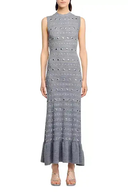 Knit Sleeveless Midi Dress in Gray
