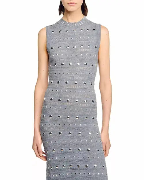 Knit Sleeveless Midi Dress in Gray