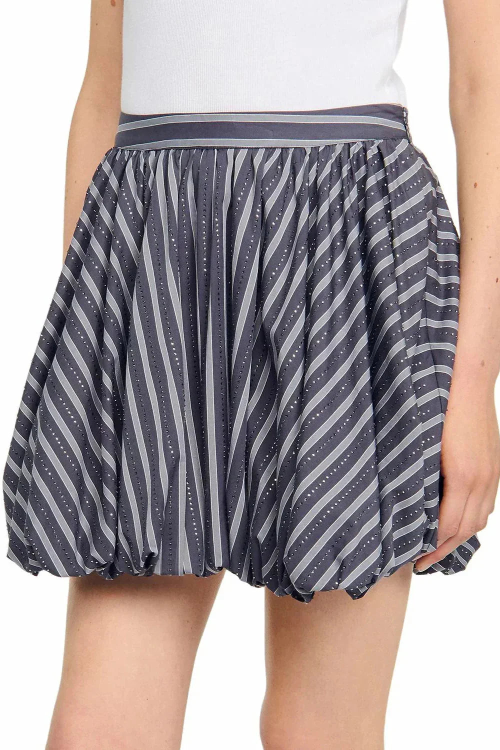 Rhinestone Bubble Hem Skirt in Grey