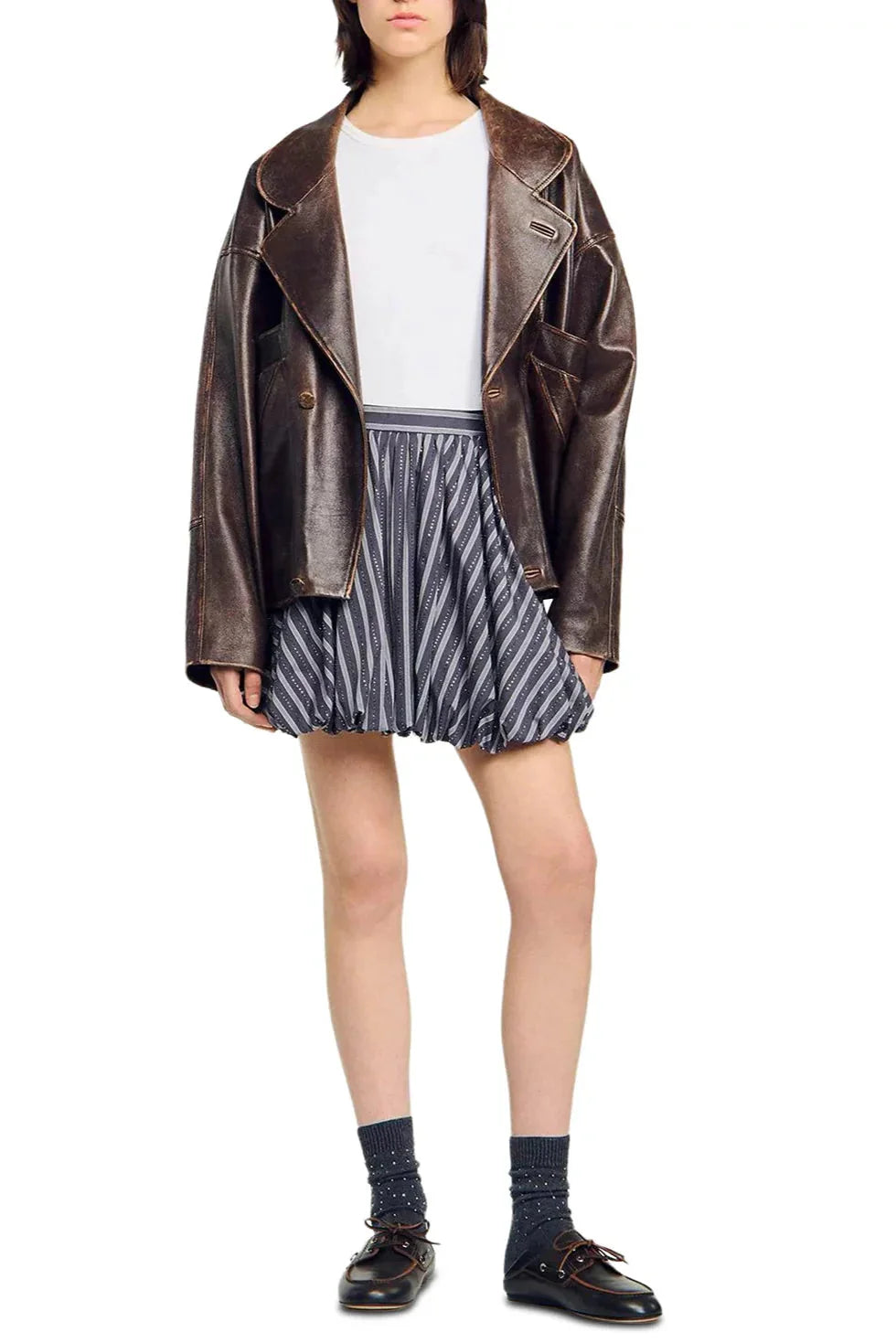 Rhinestone Bubble Hem Skirt in Grey