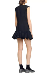 Button Front Bubble Hem mini Dress in Black