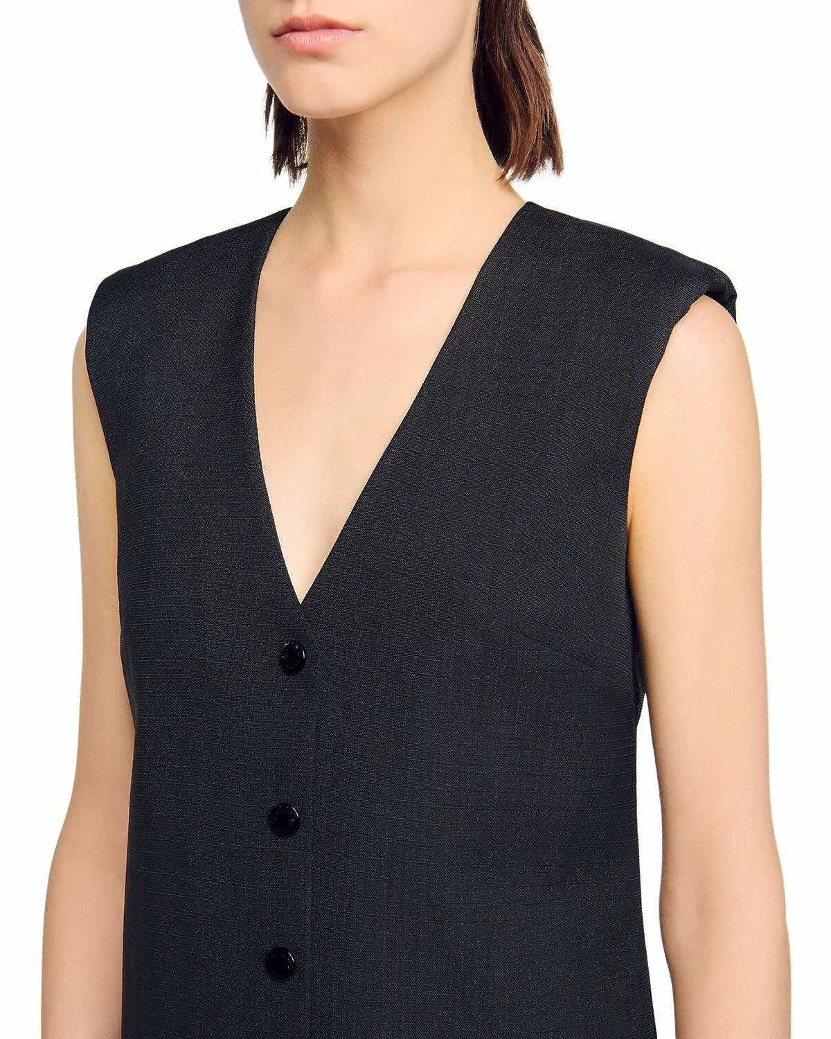 Button Front Bubble Hem mini Dress in Black