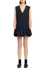 Button Front Bubble Hem mini Dress in Black