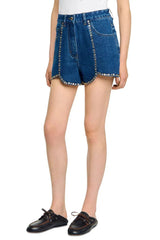 Rhinestone Denim Shorts in Blue
