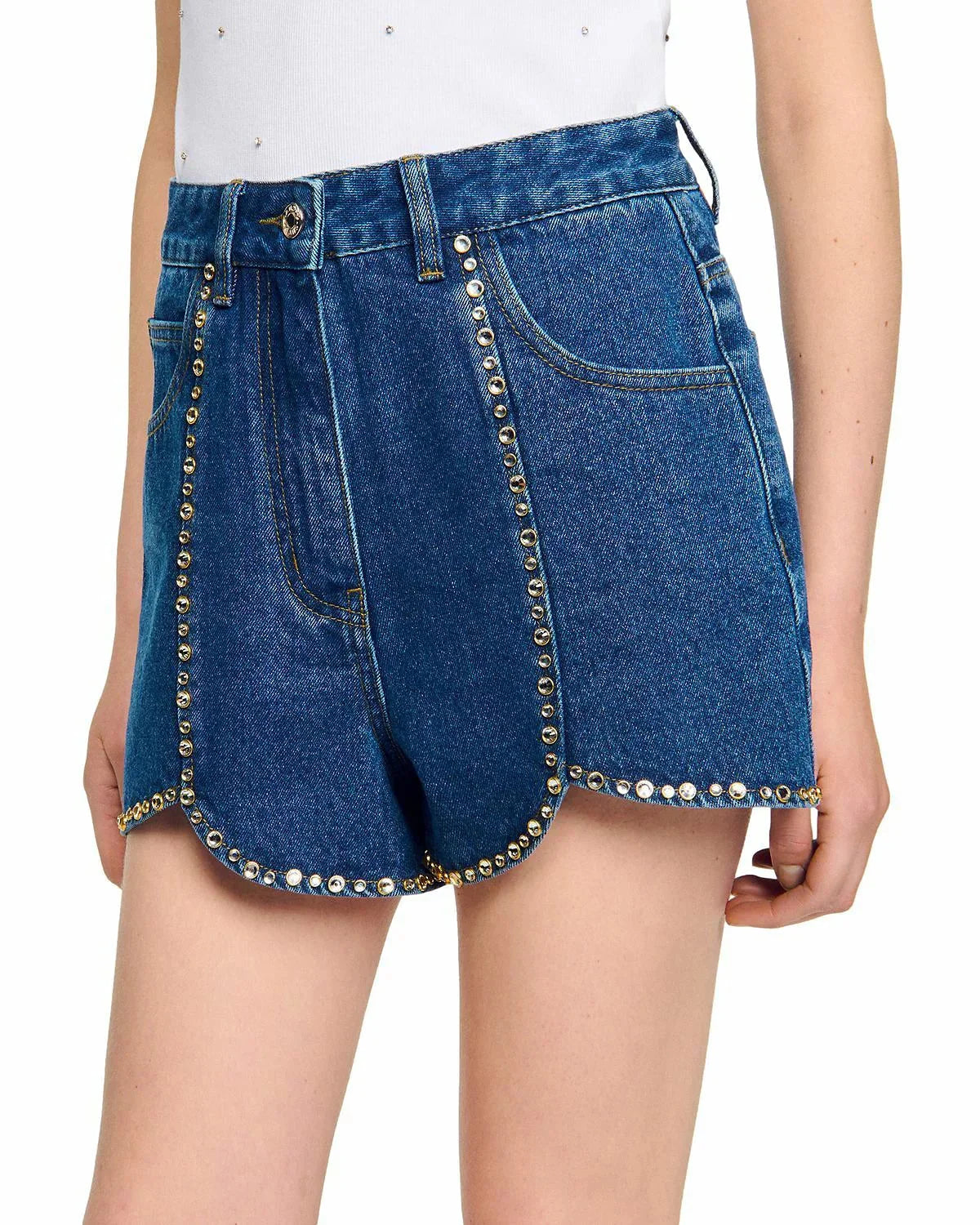 Rhinestone Denim Shorts in Blue