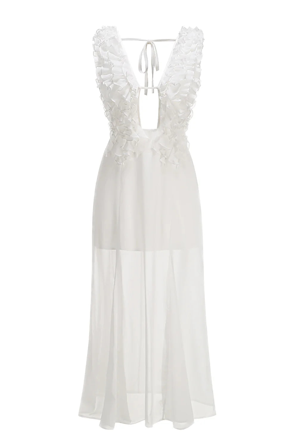 Charlotte Pleat Ruffle Maxi Dress in White
