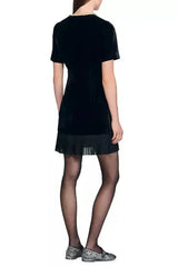 Trim Patchwork Mini Dress in Black