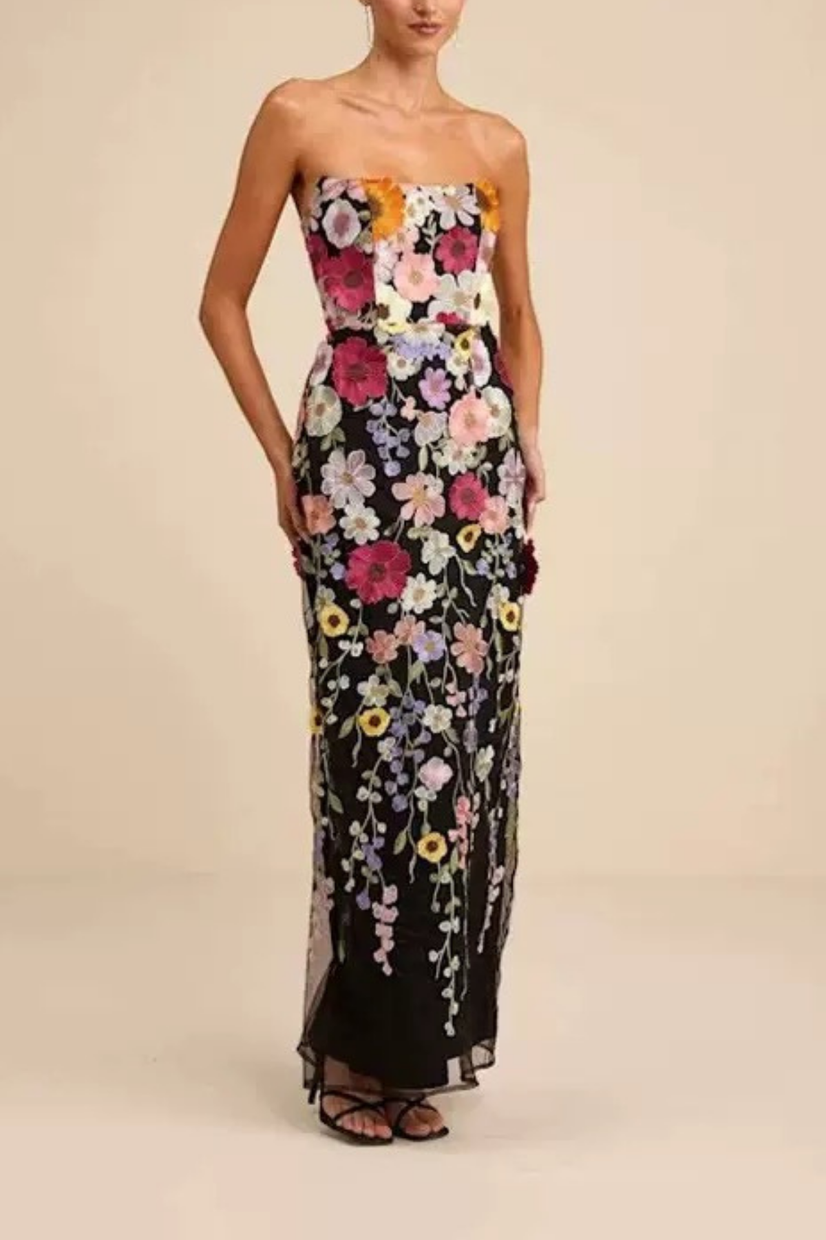 Black 3D Floral Embroidered Dress