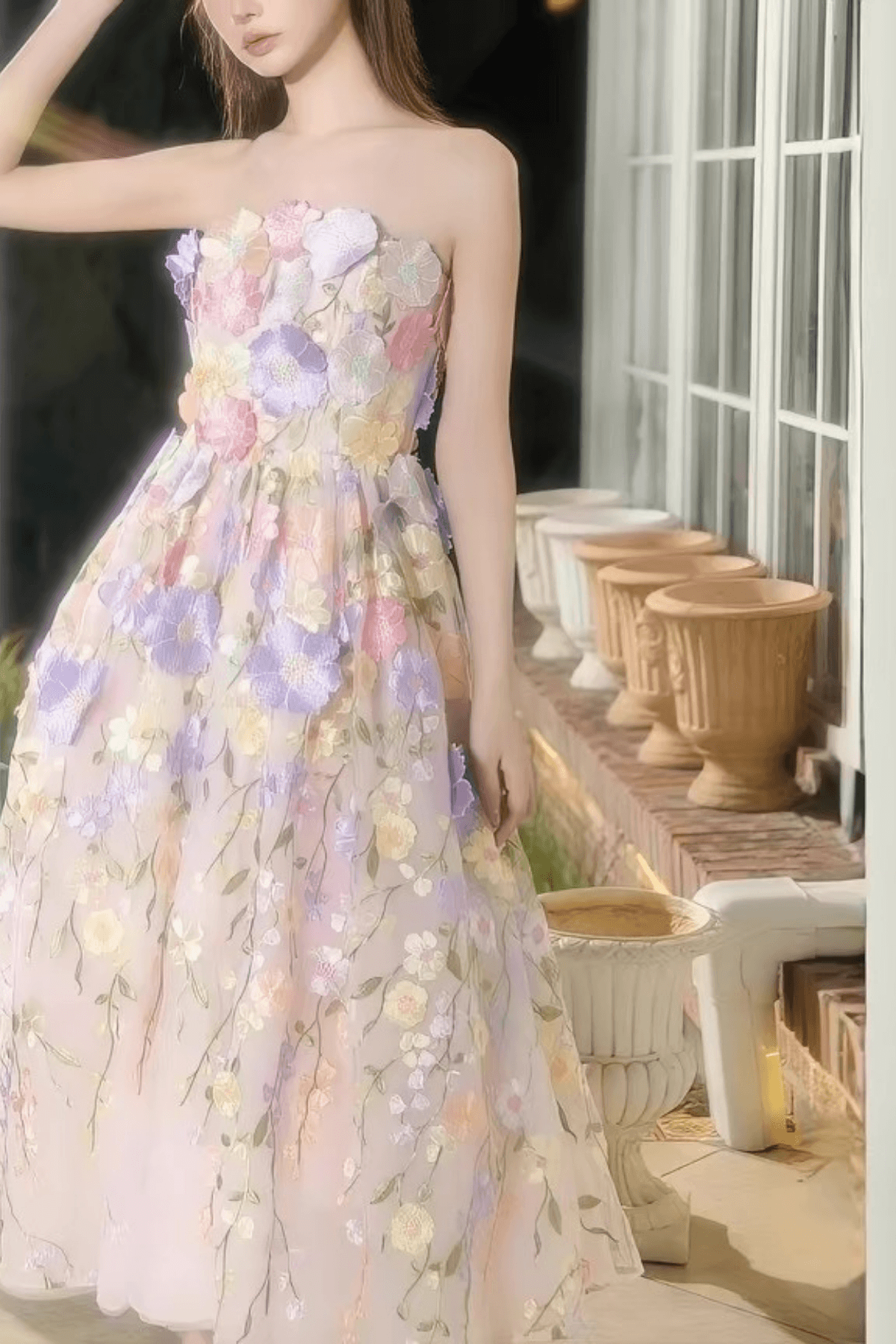 French Style Heavy Craft Floral Dress