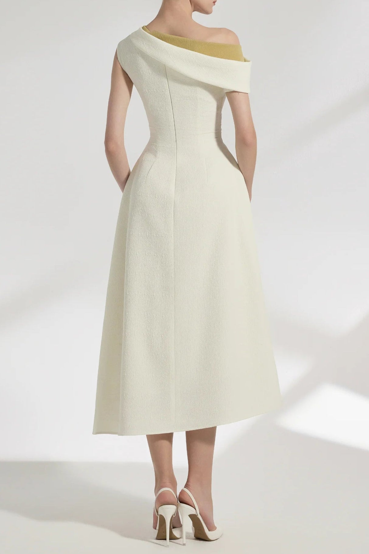 Lucy One-Shoulder A-Line Midi Dress in White