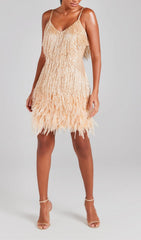 White Tassel Feather Mini Dresses
