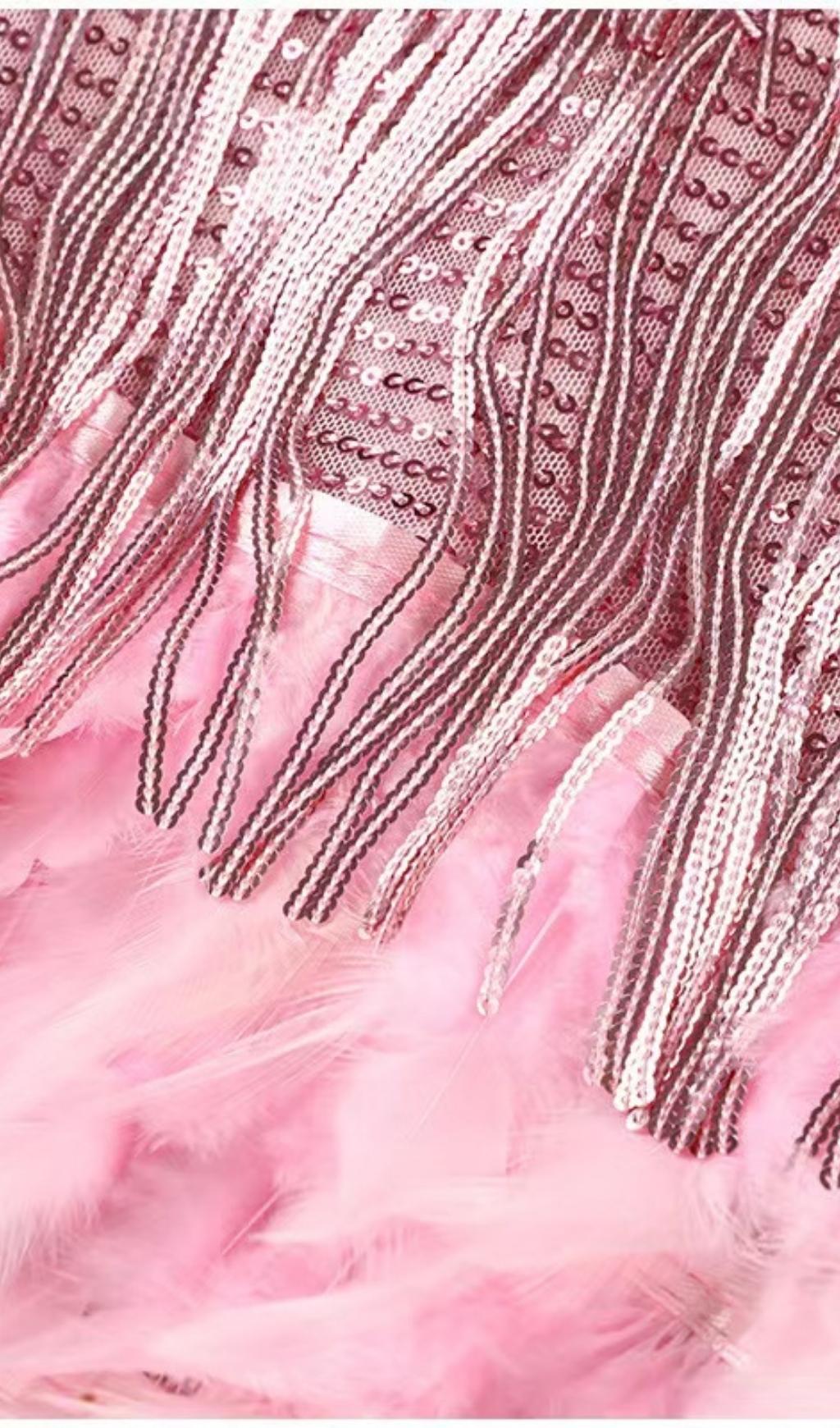 Pink Feather Mini Dress