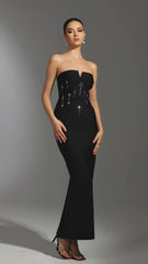 Black Diamond V-Neck Bandage Maxi Dress