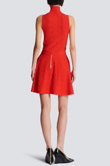 Sleeveless Plaid Knit Top Skirt Set in Red