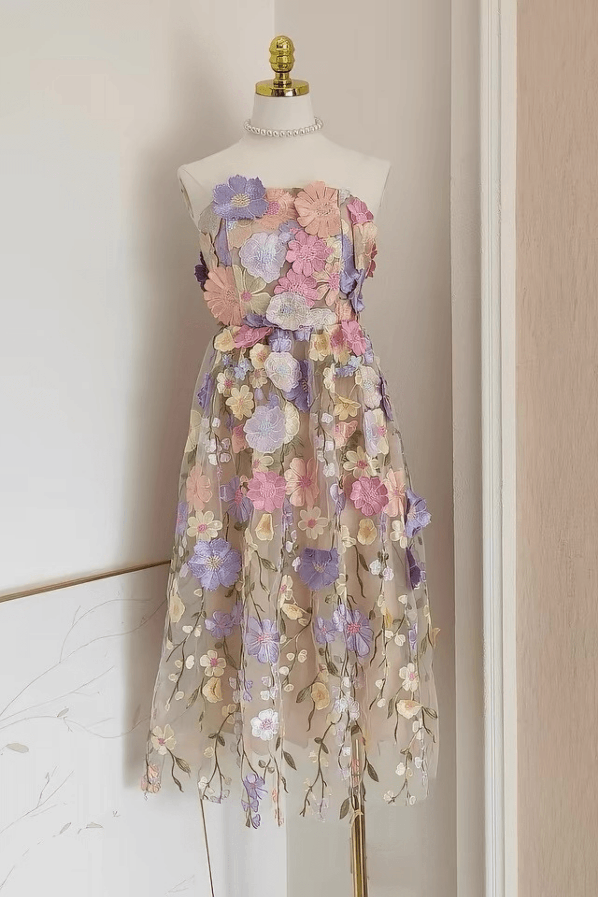 French Style Heavy Craft Floral Dress