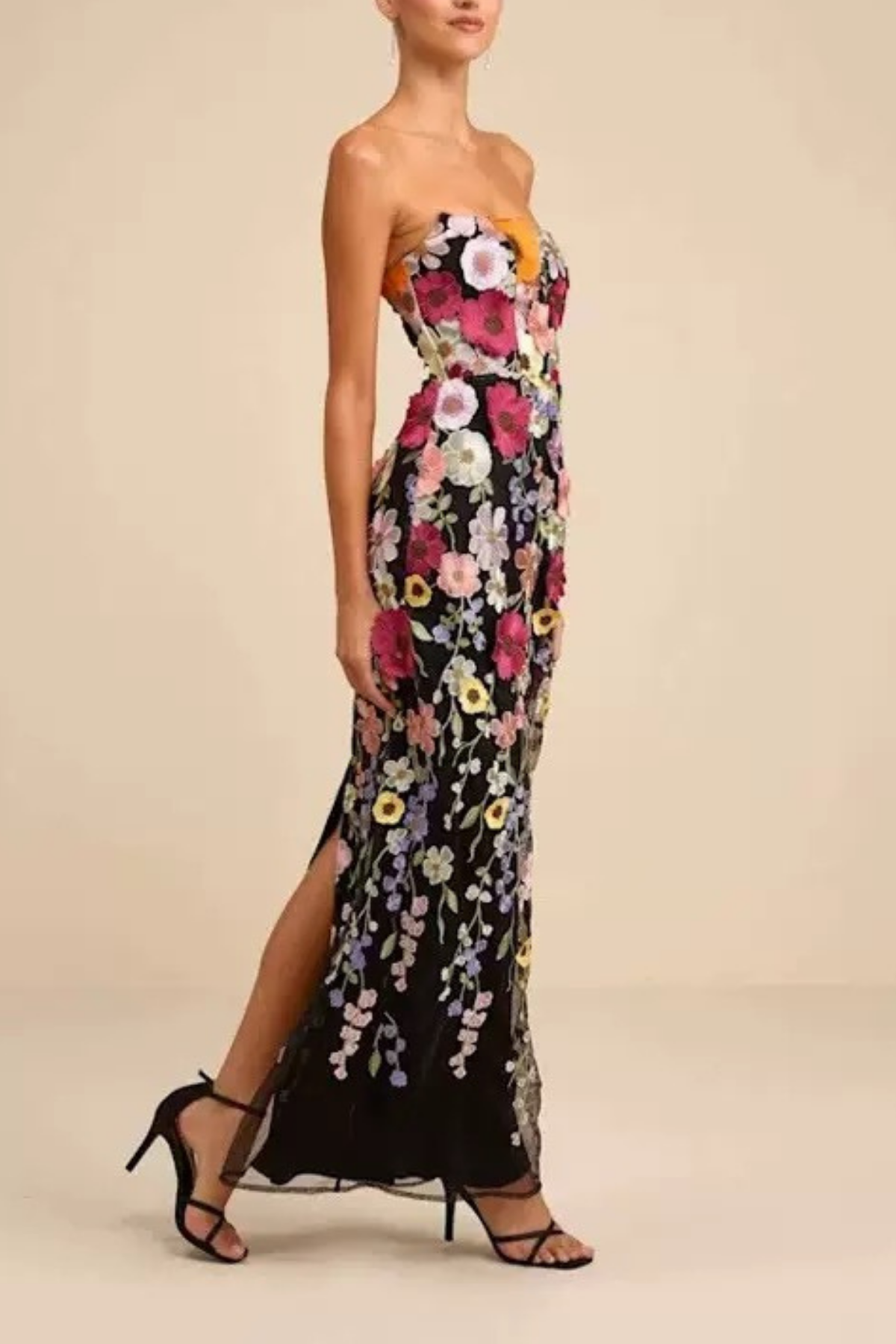 Black 3D Floral Embroidered Dress