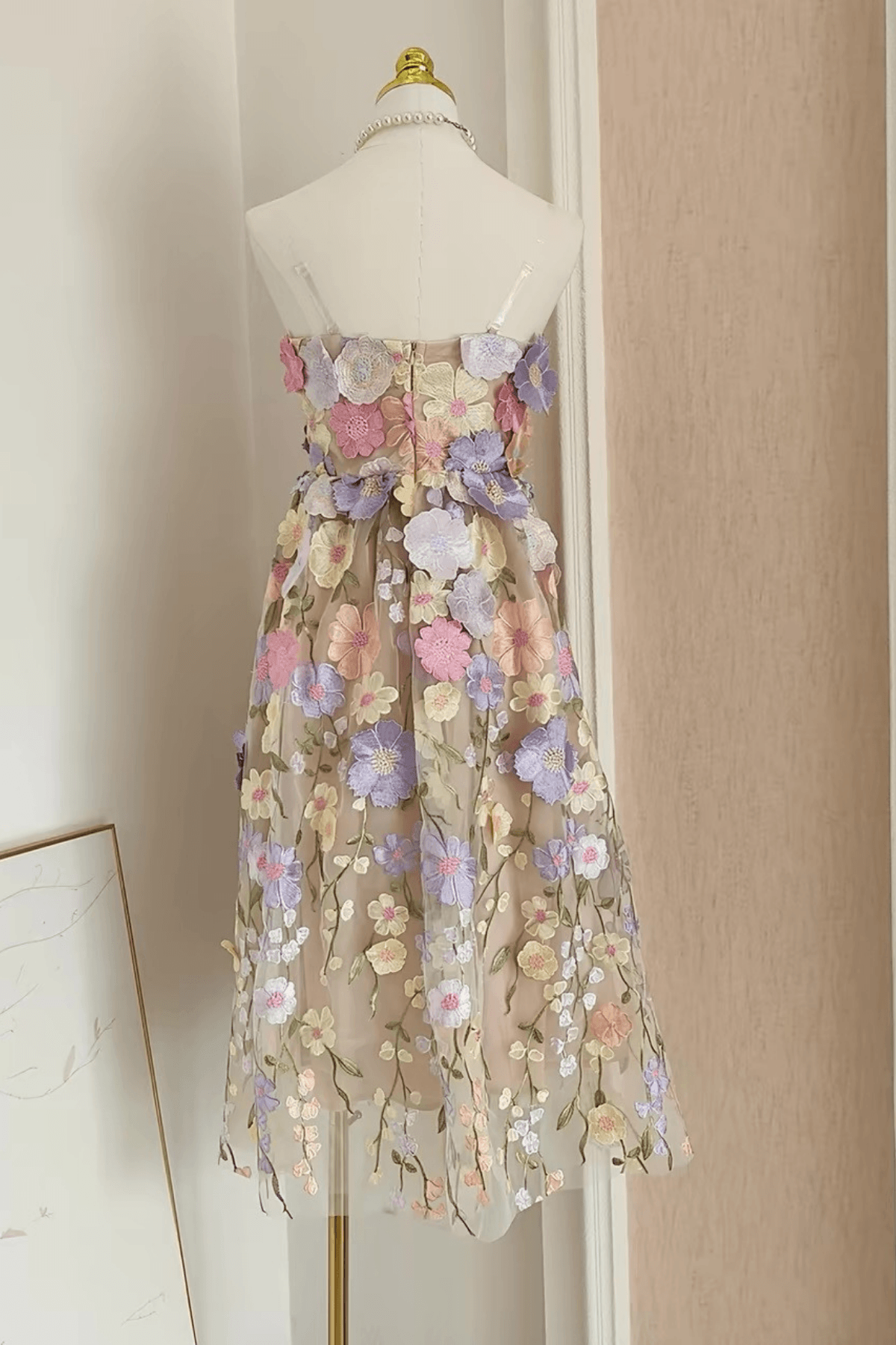 French Style Heavy Craft Floral Dress