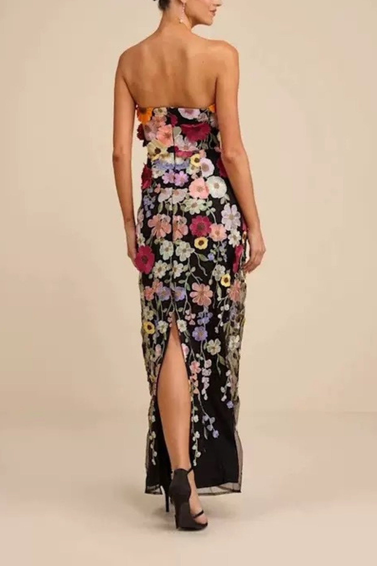 Black 3D Floral Embroidered Dress