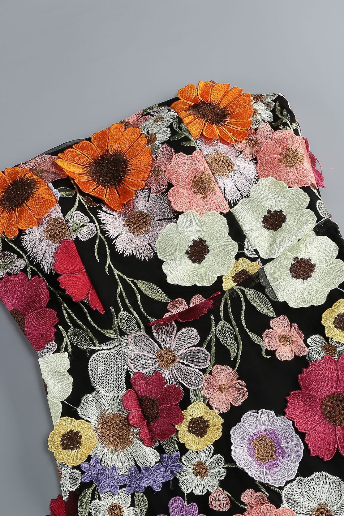 Black 3D Floral Embroidered Dress