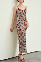 Strap Bodycon Floral Sequin Midi Dress