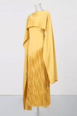 Yellow Cape Fringe Maxi Evening Gown