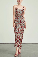 Strap Bodycon Floral Sequin Midi Dress