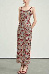 Strap Bodycon Floral Sequin Midi Dress