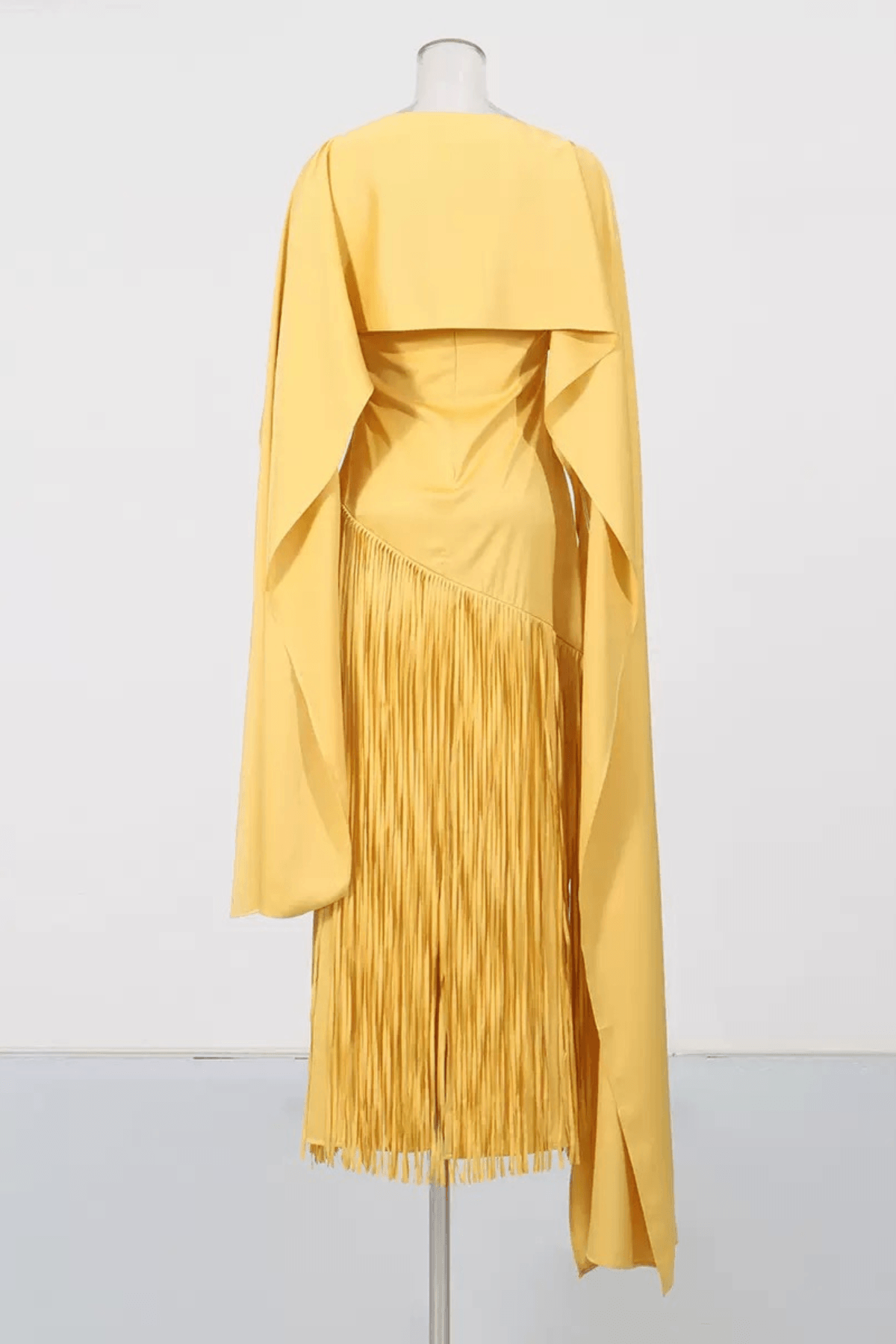 Yellow Cape Fringe Maxi Evening Gown