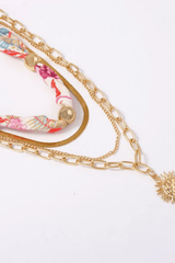 Boho Silk Scarf Sun Pendant Layered Necklace Set