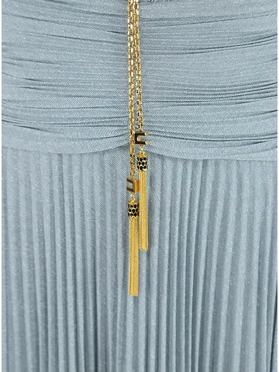 Deep V Puff Sleeve Maxi Dress in Blue